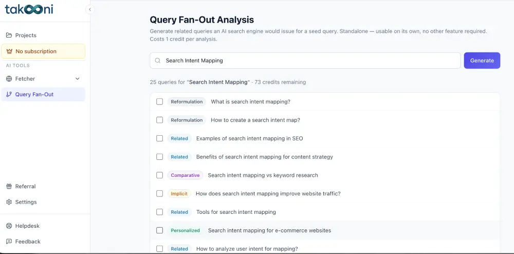 Query Fan Out Generation in Takooni
